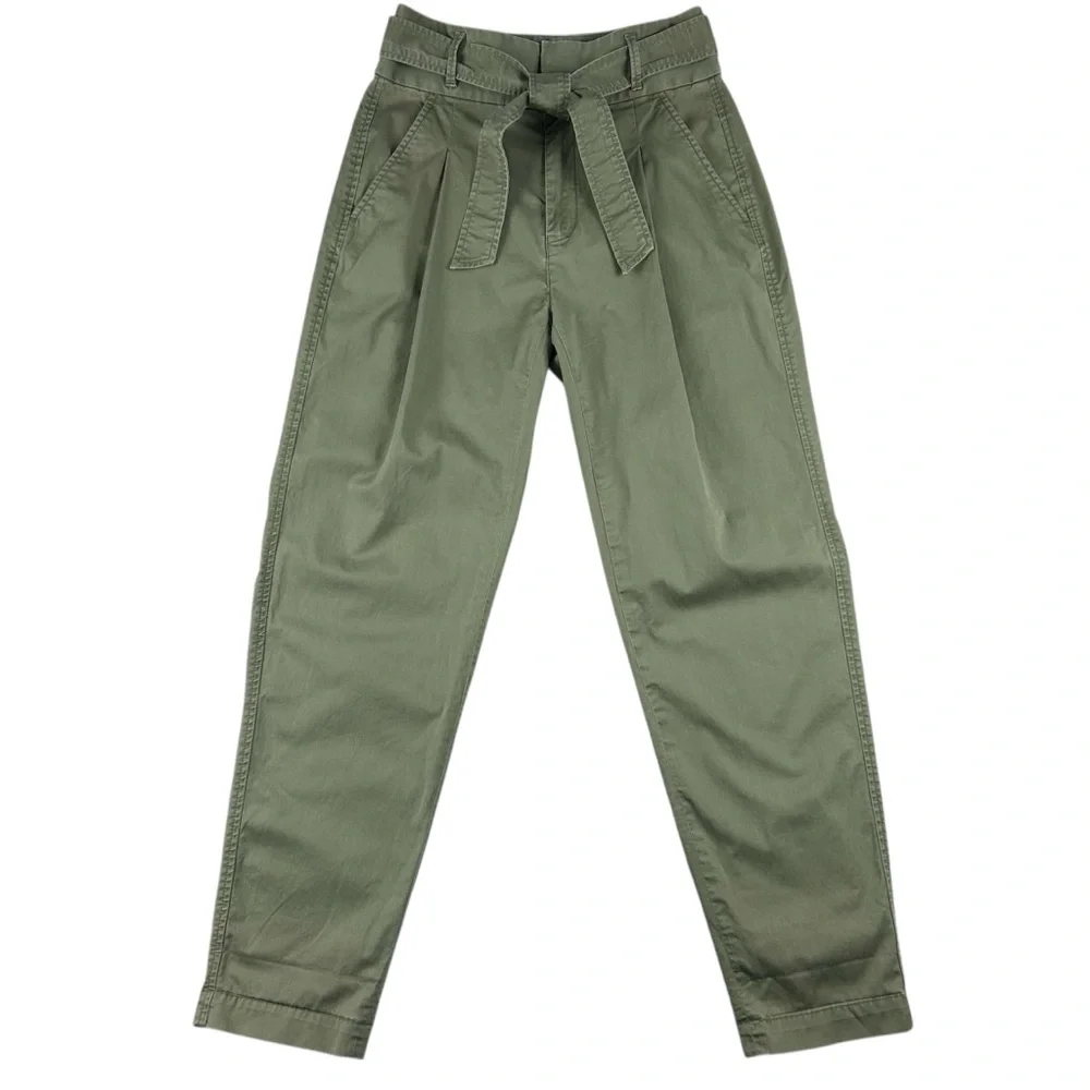 Polo Ralph Lauren Womens Belted Tapered Leg Pleated Pants Size 0 Green Preppy Gr - Picture 2 of 16